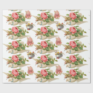PAPEL DE REGALO DOLOR DE VOLANTE CON ROSAS DE ROSA Y HUEVOS FLORAL