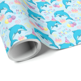 Papel De Regalo Dolphin Birthday Gift Wrapping Paper in Blue