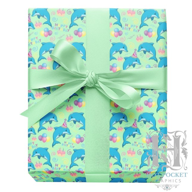 Papel De Regalo Dolphin Birthday Gift Wrapping Paper in Green (Subido por el creador)