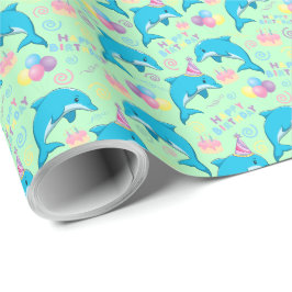 Papel De Regalo Dolphin Birthday Gift Wrapping Paper in Green