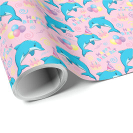 Papel De Regalo Dolphin Birthday Gift Wrapping Paper in Pink