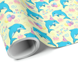 Papel De Regalo Dolphin Birthday Gift Wrapping Paper in Yellow