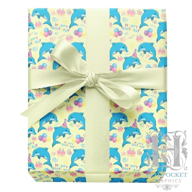 Papel De Regalo Dolphin Birthday Gift Wrapping Paper in Yellow (Subido por el creador)