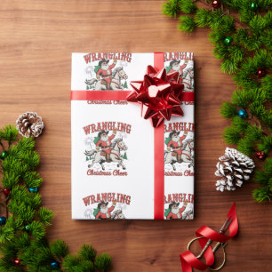 Papel De Regalo Domando la alegría navideña vaquero Santa país