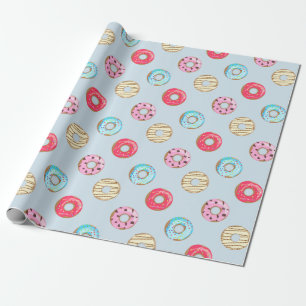 Papel De Regalo Dona Glaseada Adorable Patrón Azul Claro