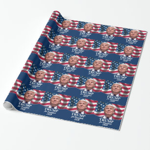 Papel De Regalo Donald Trump 2020 - Bandera estadounidense ondeand