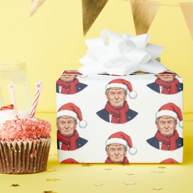Papel De Regalo Donald Trump con Gorra de Santa Claus Feliz Navida (Fiesta de cumpleaños )
