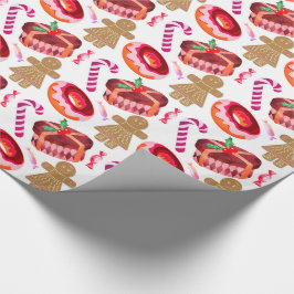 Papel De Regalo Donas glaseadas rosadas, bastones de caramelo, car