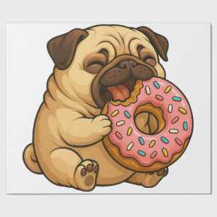 Papel De Regalo Donut de dibujos animados divertido pug lindo mast