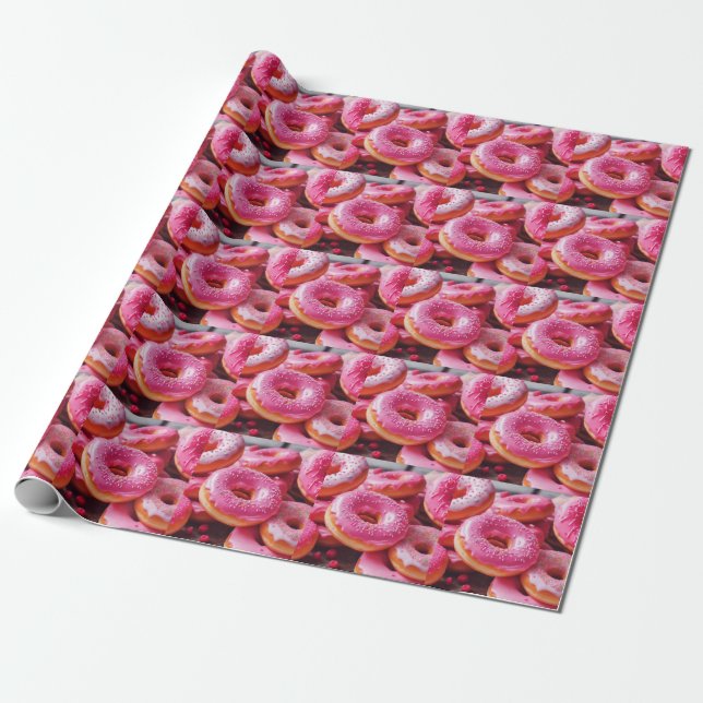 Papel De Regalo Donuts de fresa rosada (Desenrollado)