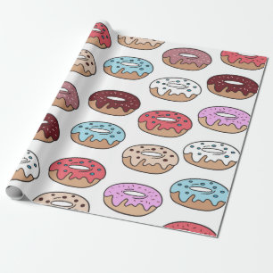 Papel De Regalo Donuts multicolores dibujados a mano sin fisuras.
