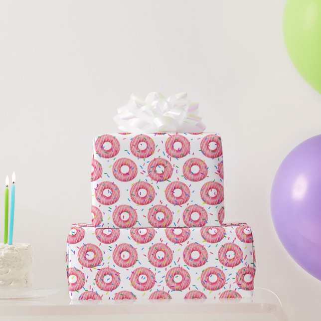 Papel De Regalo Donuts rosados con rociadores (Regalos de fiesta)