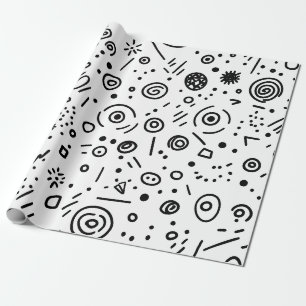 Papel De Regalo Doodle abstracto dibujado a mano - Blanco y negro