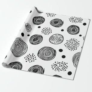 Papel De Regalo Doodle abstracto dibujado a mano - Blanco y negro