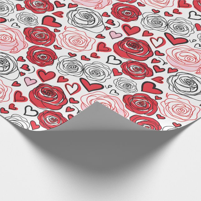 Papel De Regalo Doodle Art Style Red Pink Roses Hearts Valentine's (Esquina)