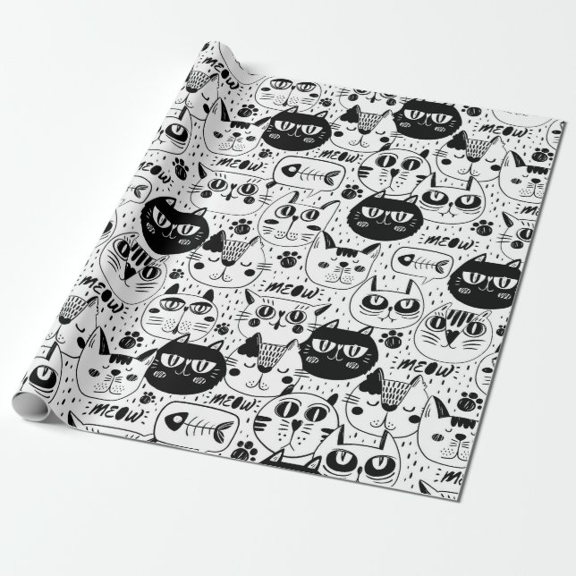 Papel De Regalo Doodle Cats (Desenrollado)