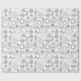Papel De Regalo Doodle de comida en blanco y negro