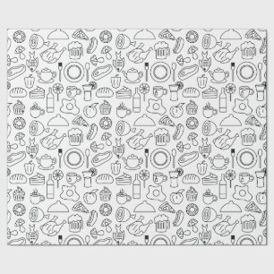 Papel De Regalo Doodle de comida en blanco y negro 