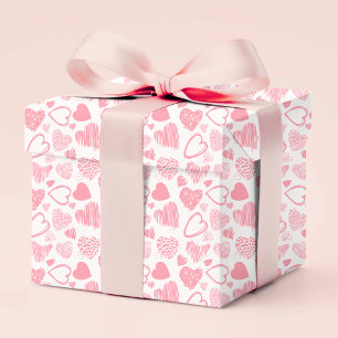 Papel De Regalo Doodle de corazón romántico blanco rosado moderno