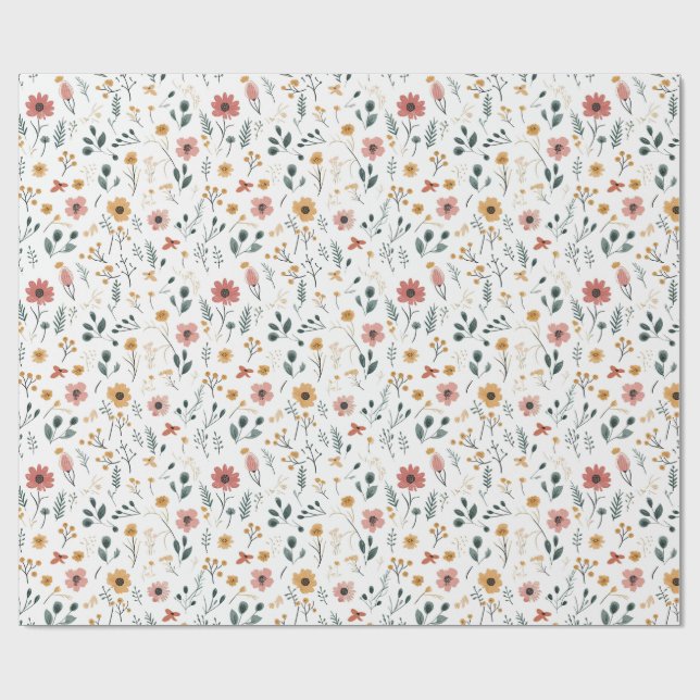 Papel De Regalo Doodle de Flor Silvestre (Superficie plana)