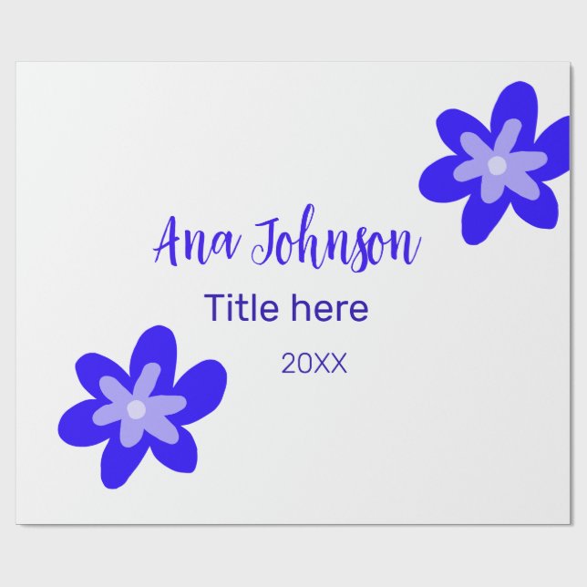 Papel De Regalo Doodle de flores azules titulo año 20XX profesión (Superficie plana)