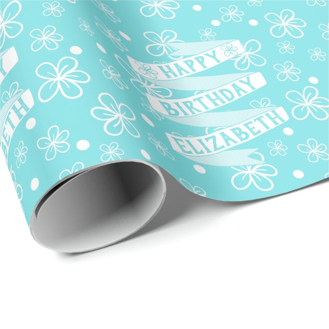 Papel De Regalo Doodle de flores de cumpleaños feliz personalizado (Esquina del rollo)