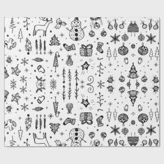 Papel De Regalo Doodle de Navidad Dibujado a Mano