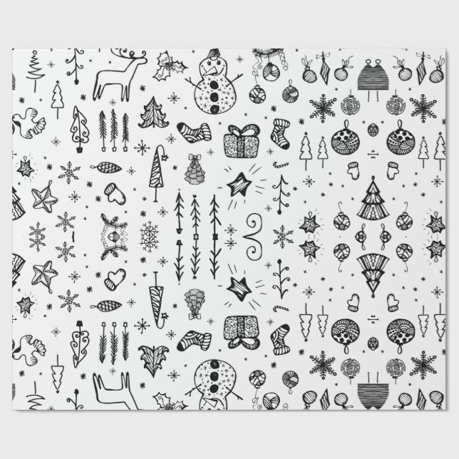Papel De Regalo Doodle de Navidad Dibujado a Mano (Superficie plana)