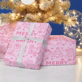 Papel De Regalo Doodle de Navidades rosados | Merry Magic