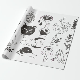 Papel De Regalo doodle de tatuaje místico dibujado a mano, insign