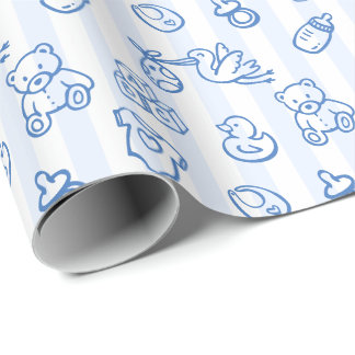 Papel De Regalo Doodle Dibujado a Mano Azul Fiesta de Bebé Caprich