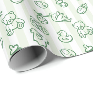 Papel De Regalo Doodle Dibujado a Mano Verde Fiesta de Bebé Capric