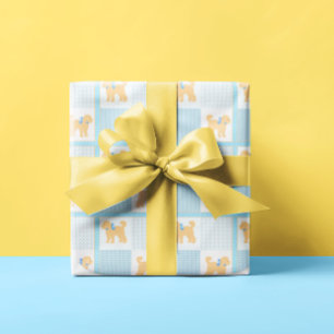 Papel De Regalo Doodle Dog Amarillo Azul Baby Shower Cum Diversión