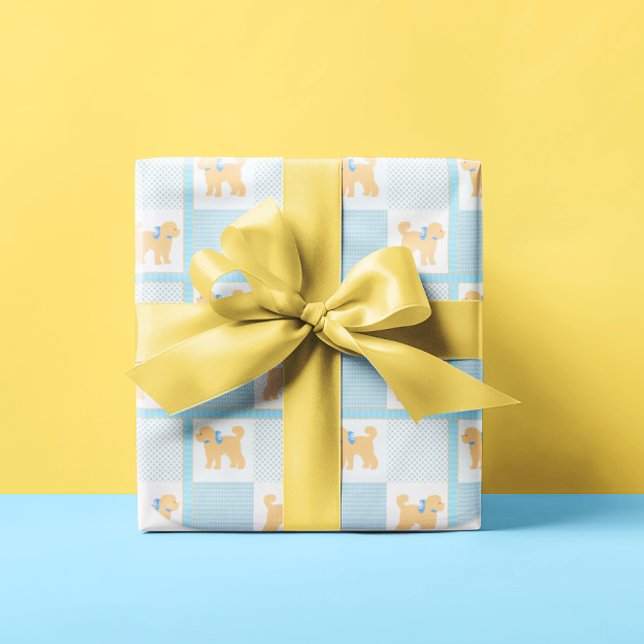 Papel De Regalo Doodle Dog Amarillo Azul Baby Shower Cum Diversión (Subido por el creador)