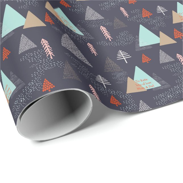 Papel De Regalo Doodle escandinavo de árbol de Navidad personaliza (Esquina del rollo)