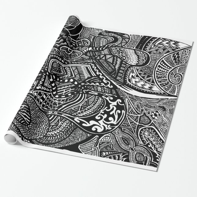 Papel De Regalo Doodle loco tribal abstracto a mano (Desenrollado)