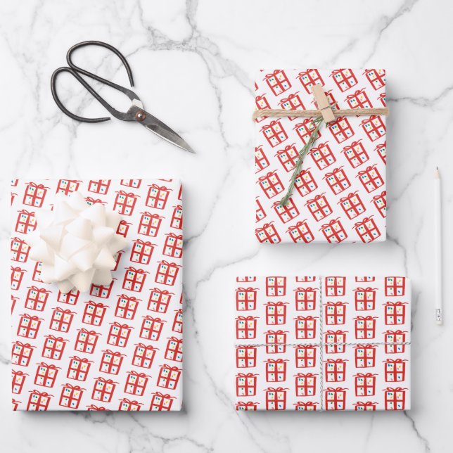 Papel de regalo doodle NAVIDAD Festejo Rojo Blanco (Anverso)