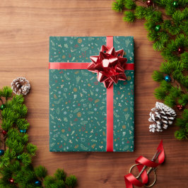 Papel De Regalo Doodle Navideño Retro en Verde Esmeralda