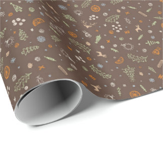 Papel De Regalo Doodle Navideño Retro Lanzado en Marrón Medio Cali