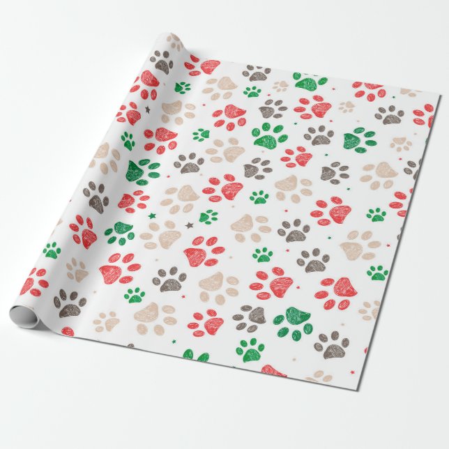 Papel De Regalo Doodle paw imprime Navidades  (Desenrollado)