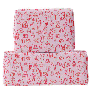 Papel De Regalo Doodle rojo y rosado esgrimido de vacaciones