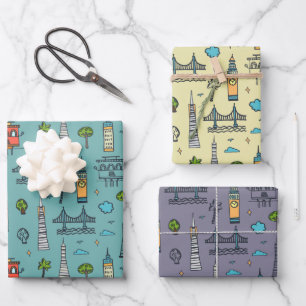 Papel de regalo Doodle San Francisco Set de 3