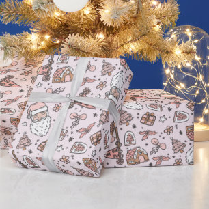 Papel De Regalo Doodles de Boho Girly Pink Santa Navidades