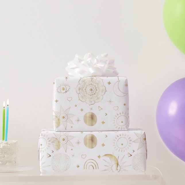 Papel De Regalo Doodles del Boho Gold Space Diseño Blanco (Regalos de fiesta)