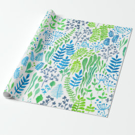 Papel De Regalo Doodles florales de color acuático blanco