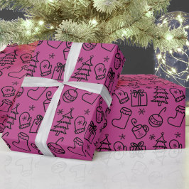 Papel De Regalo Doodles rosados Violeta rosa y regalo negro para n