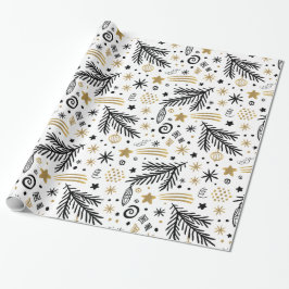 Papel De Regalo Dopa de oro blanco negro PINE y estrellas NAVIDADE