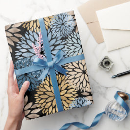 Papel De Regalo Dorado azul moderno Dahlia Floral