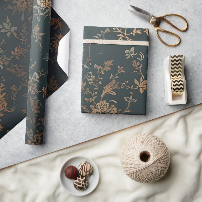 Papel de regalo dorado barroco | Floral  (Artesanía)