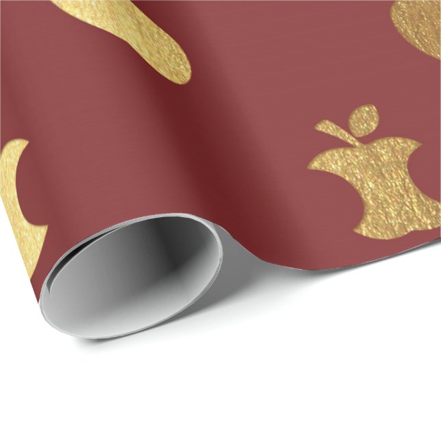 Papel De Regalo Dorado Burgundy Vino Rojo Metálico Apple Bordeaux (Esquina del rollo)
